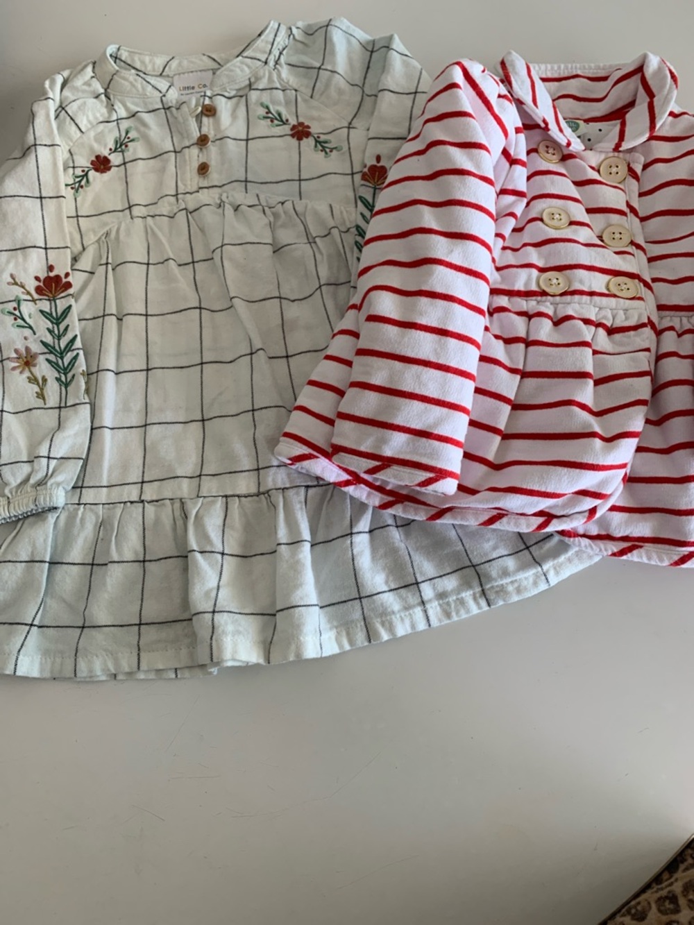 Girls 2T bundle Little Co Organic cotton Flannel dress & Cotton Little Me coat